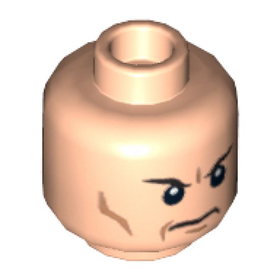 Minifigure, Head Male Black Angry Eyebrows, Frown and Cheek Lines Pattern (Lex) - Blocked Open Stud