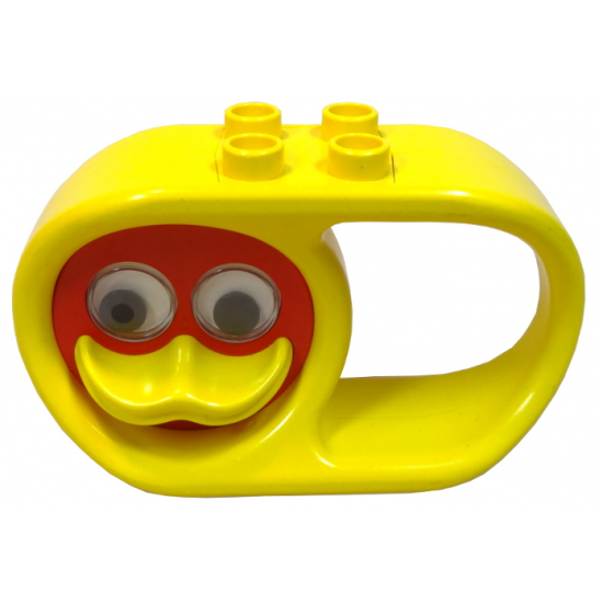Duplo Rattle Teether Oval 2 x 6 x 3 with Handle and Turning Red Duck Face with Yellow Beak and Rattling Eyes