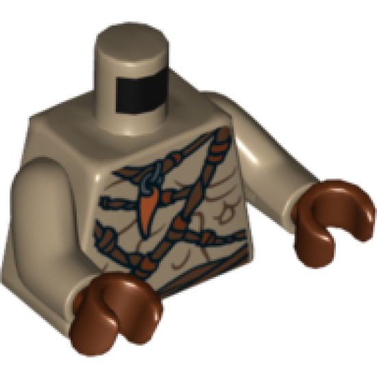 Torso Bare Chest with Body Lines, Ropes and Amulet Pattern / Dark Tan Arms / Reddish Brown Hands