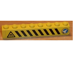 Brick 1 x 8 with Black and Yellow Danger Stripes, Shuttle Right, Flame Left Pattern (Sticker) - Set 6459