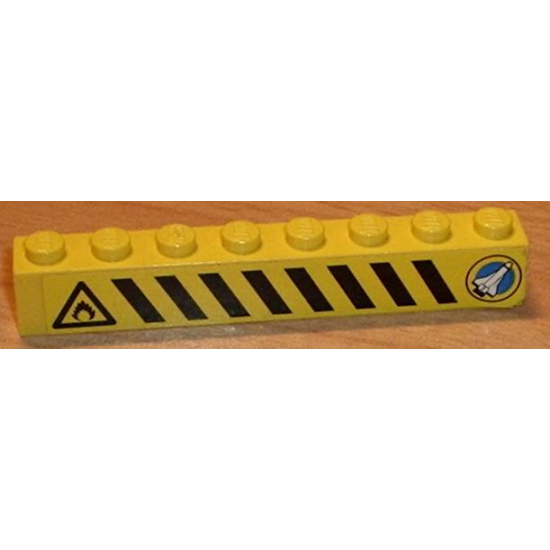 Brick 1 x 8 with Black and Yellow Danger Stripes, Shuttle Right, Flame Left Pattern (Sticker) - Set 6459