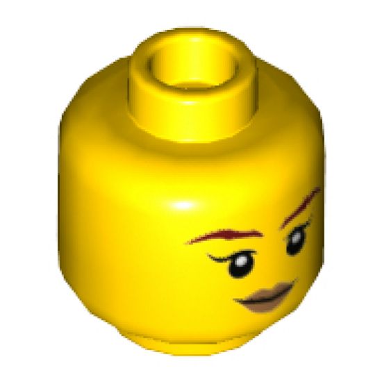 Minifigure, Head Dual Sided Female Brown Eyebrows, Peach Lips, Smile / Angry Pattern (Skylor) - Hollow Stud