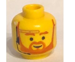 Minifigure, Head Beard with Brown Trim Beard (forked below mouth) and Eyebrows, Headset Pattern - Blocked Open Stud