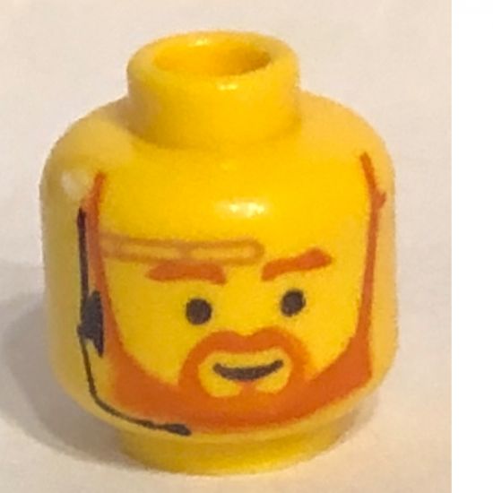 Minifigure, Head Beard with Brown Trim Beard (forked below mouth) and Eyebrows, Headset Pattern - Blocked Open Stud