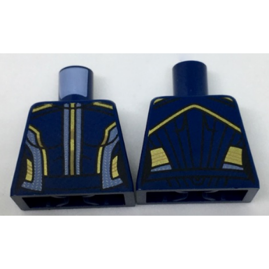Torso Female Bodysuit with Gold and Light Blue Trim Lines on Sides and Center Pattern