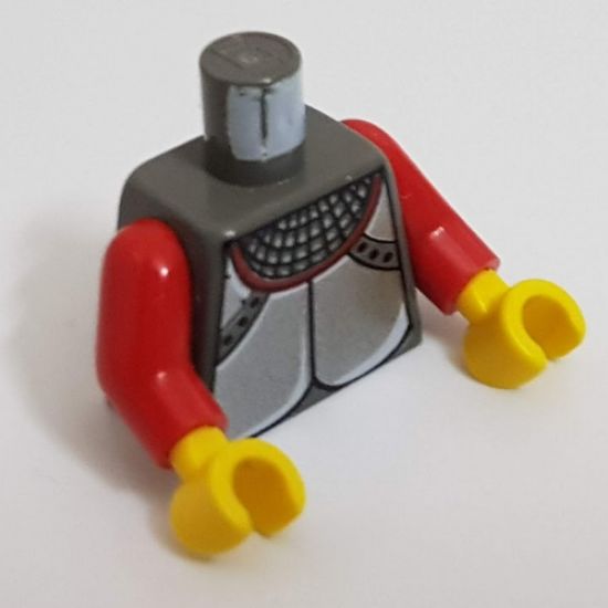 Torso Castle Knights Kingdom Plate Armor Silver Pattern / Red Arms / Yellow Hands