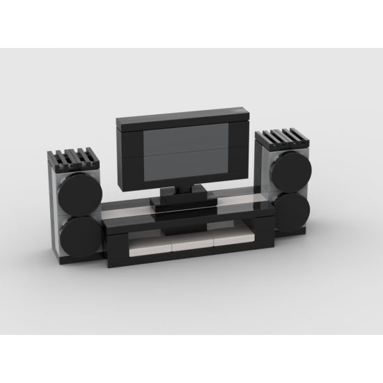 TV with desk and speakers