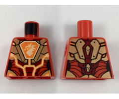 Torso Nexo Knights Female Armor, Orange and Gold Circuitry, Dragon Head on Orange Hexagonal Shield Pattern
