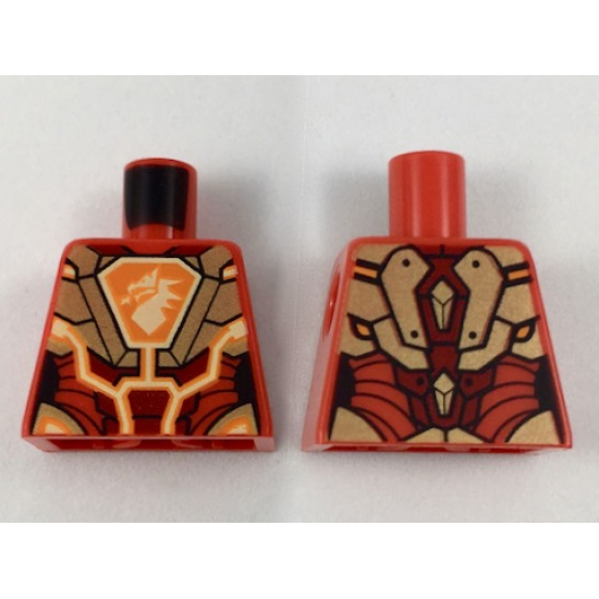 Torso Nexo Knights Female Armor, Orange and Gold Circuitry, Dragon Head on Orange Hexagonal Shield Pattern