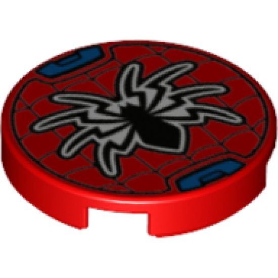 Tile, Round 2 x 2 with Bottom Stud Holder with Black Spider and Web Pattern