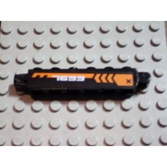 Hinge Brick 1 x 6 Locking, 9 Teeth with Orange Chevron and '7693' Pattern on Both Sides (Stickers) - Set 7693