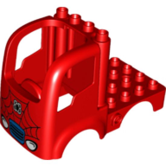 Duplo, Vehicle Car Body Truck 4 x 4 Flatbed with 4 Top Studs, Headlights and Spider-Man Logo Pattern