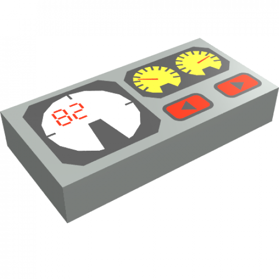 Tile 1 x 2 with Red 82, Yellow and White Gauges Pattern