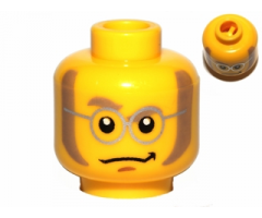 Minifigure, Head Glasses with Silver Round Frames, Dark Tan Sideburns Pattern - Blocked Open Stud