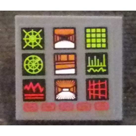 Tile 2 x 2 with Computer Screen with 9 Icons and Red Buttons Pattern (Sticker) - Set 76023