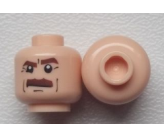 Minifigure, Head Moustache Brown Bushy, Brown Eyebrows, White Pupils Pattern - Hollow Stud