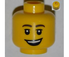 Minifigure, Head Male Brown Eyebrows, Eyelashes, Open Lopsided Smile and Teeth Pattern - Blocked Open Stud