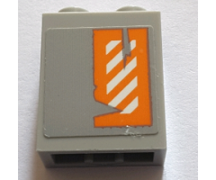 Brick 1 x 2 x 2 with Inside Stud Holder with Worn Orange and White Danger Stripes Pattern Right Wing Left Side (Sticker) - Set 75144
