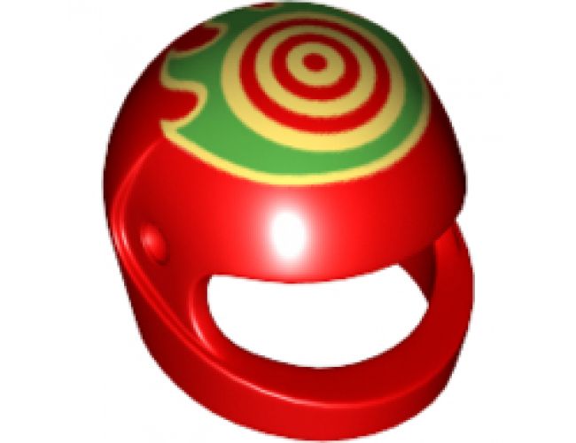 Minifigure, Headgear Helmet Motorcycle (Standard) with Red Target and Green Flames Pattern