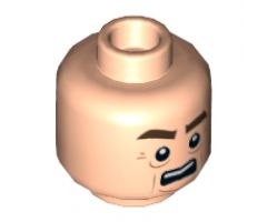 Minifigure, Head Male Brown Thick Eyebrows, Lines under Eyes, Cheek Lines and Open Mouth with Teeth Pattern (Victor) - Hollow Stud