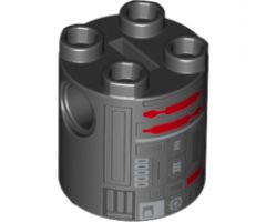 Brick, Round 2 x 2 x 2 Robot Body with Silver Lines and Dark Red Pattern (Astromech Droid U5-GG)