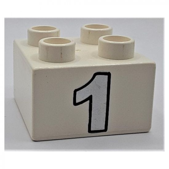 Duplo, Brick 2 x 2 with Silver Number 1 Pattern