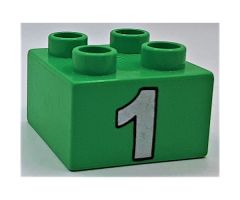 Duplo, Brick 2 x 2 with Silver Number 1 Pattern