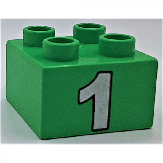 Duplo, Brick 2 x 2 with Silver Number 1 Pattern