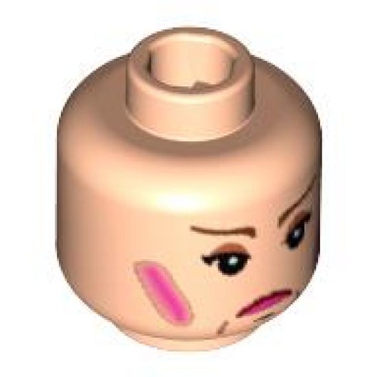 Minifigure, Head Female with Pink Lips and Rouge, Frown Lines, White Pupils Pattern (HP Professor Umbridge) - Blocked Open Stud