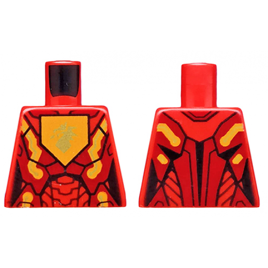 Torso Nexo Knights Female Armor with Orange and Gold Circuitry and Gold Dragon Head on Orange Pentagonal Shield Pattern