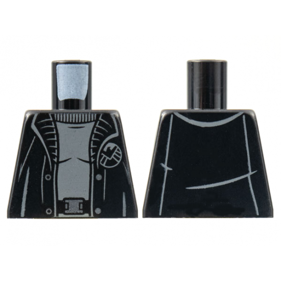 Torso Black Trench Coat with Gray Shirt, Silver Buttons and SHIELD Badge Pattern