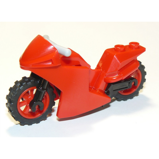 Riding Cycle Motorcycle Sport Bike with Black Frame, Red Wheels and Light Bluish Gray Handlebars