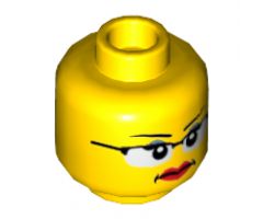 Minifigure, Head Dual Sided Female Glasses with Black Frames, Red Lips, Determined / Scared Pattern - Hollow Stud