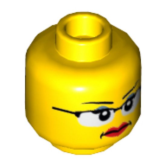 Minifigure, Head Dual Sided Female Glasses with Black Frames, Red Lips, Determined / Scared Pattern - Hollow Stud