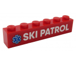 Brick 1 x 6 with White 'SKI PATROL' and Blue EMT Star of Life Pattern (Sticker) - Set 60203