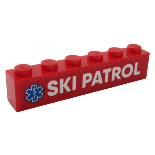 Brick 1 x 6 with White 'SKI PATROL' and Blue EMT Star of Life Pattern (Sticker) - Set 60203