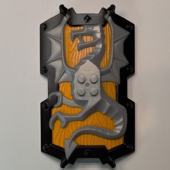 Large Figure Part Shield, 2 x 2 Brick Relief, Dragon with Bright Light Orange and Black Pattern