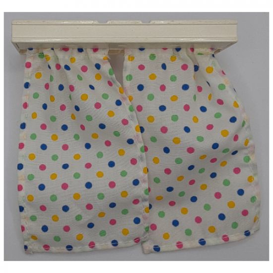Duplo, Furniture Curtain Plate 2 x 6 with White Cloth Curtains with Red, Blue and Yellow Dots
