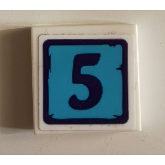 Tile 2 x 2 with Dark Purple Number 5 Pattern (Sticker) - Set 41325