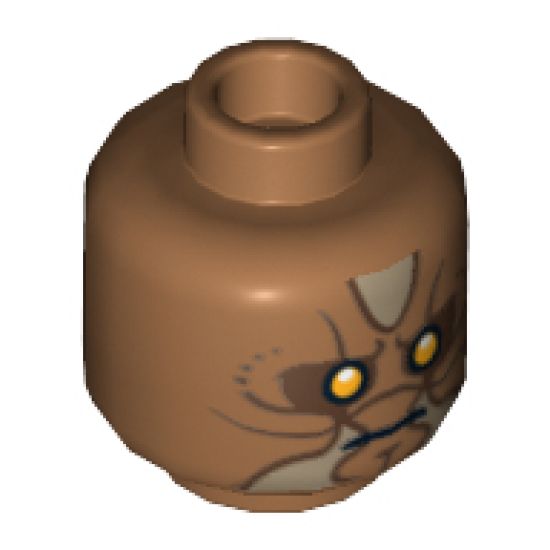Minifigure, Head Alien Zabrak with Orange Eyes and Dark Tan Markings Pattern (SW Jedi Knight) - Hollow Stud