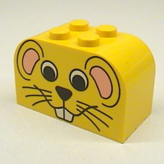 Slope, Curved 4 x 2 x 2 Double with Four Studs with Mouse Face Pattern