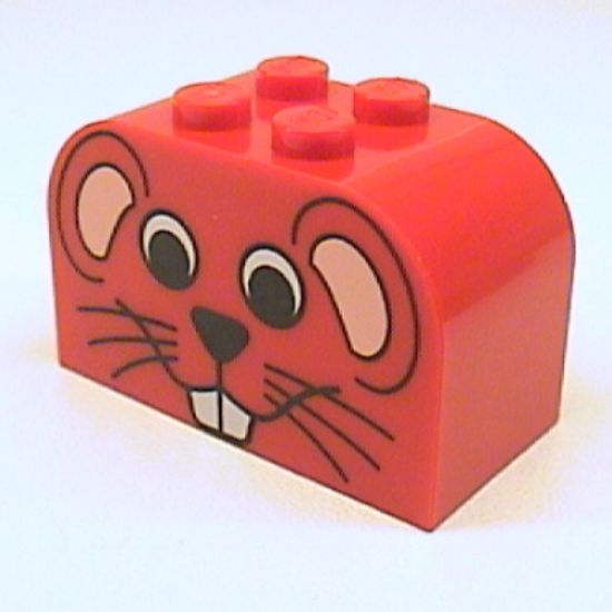 Slope, Curved 4 x 2 x 2 Double with Four Studs with Mouse Face Pattern