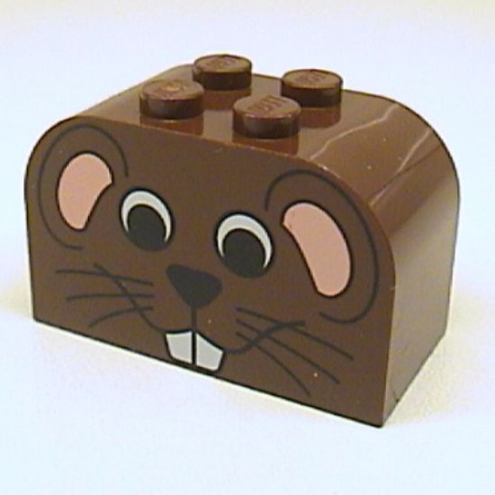 Slope, Curved 4 x 2 x 2 Double with Four Studs with Mouse Face Pattern
