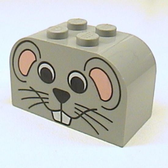 Slope, Curved 4 x 2 x 2 Double with Four Studs with Mouse Face Pattern