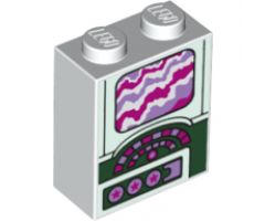 Brick 1 x 2 x 2 with Inside Stud Holder with Magenta and Medium Lavender Screen, Buttons and Stars on Light Aqua and Dark Green Panels Pattern