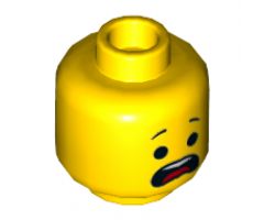Minifigure, Head Dual Sided Lopsided Smile / Open Mouth Scared, Raised Eyebrows Pattern (Emmet) - Hollow Stud