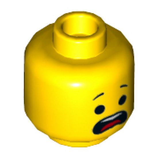 Minifigure, Head Dual Sided Lopsided Smile / Open Mouth Scared, Raised Eyebrows Pattern (Emmet) - Hollow Stud