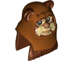 Minifigure, Head, Modified SW Ewok with Dark Orange Hood with Reddish Brown Stitching and Tan Face Paint Pattern