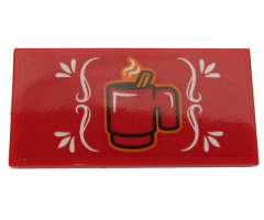 Tile 2 x 4 with Steaming Red Cup and White Ornament Pattern (Sticker) - Set 60203