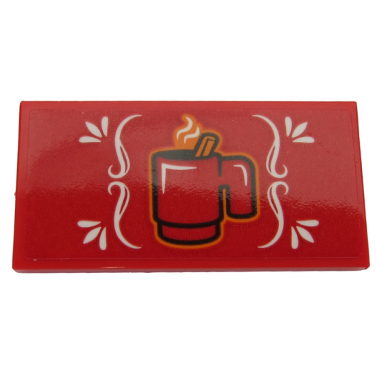 Tile 2 x 4 with Steaming Red Cup and White Ornament Pattern (Sticker) - Set 60203